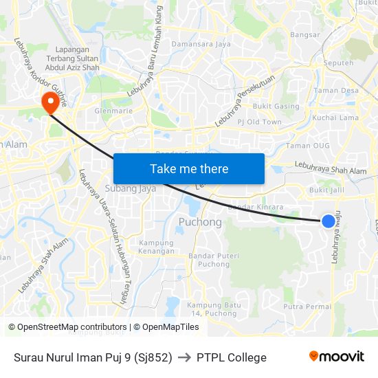 Surau Nurul Iman Puj 9 (Sj852) to PTPL College map