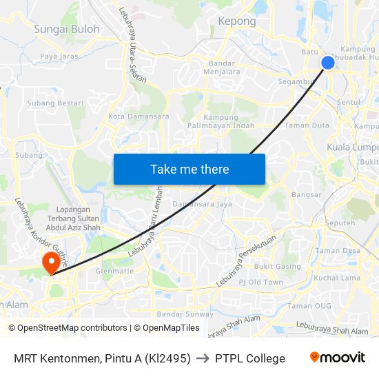 MRT Kentonmen, Pintu A (Kl2495) to PTPL College map