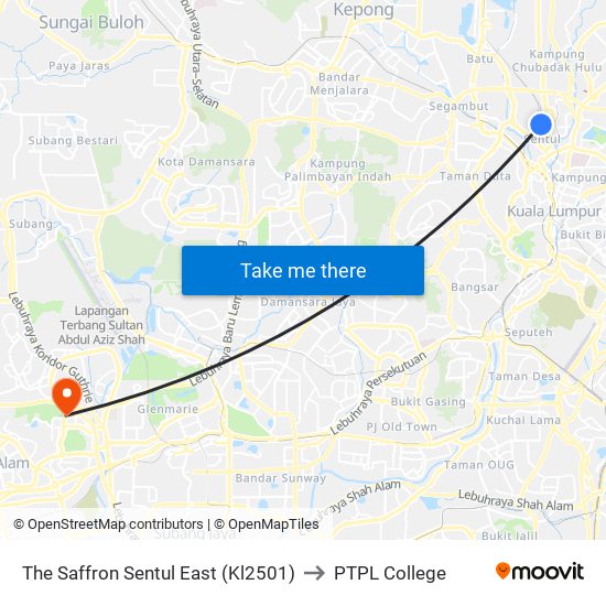 The Saffron Sentul East (Kl2501) to PTPL College map