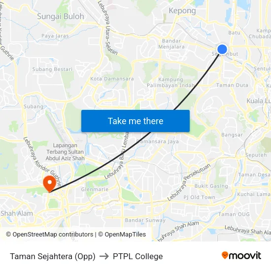 Taman Sejahtera (Opp) to PTPL College map