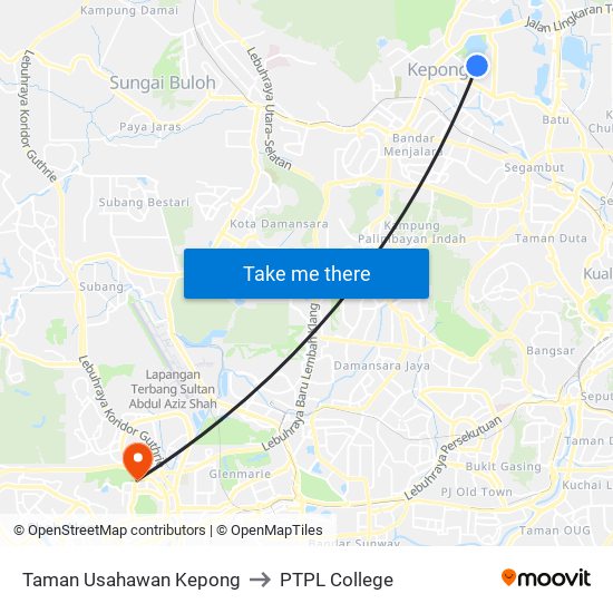 Taman Usahawan Kepong to PTPL College map