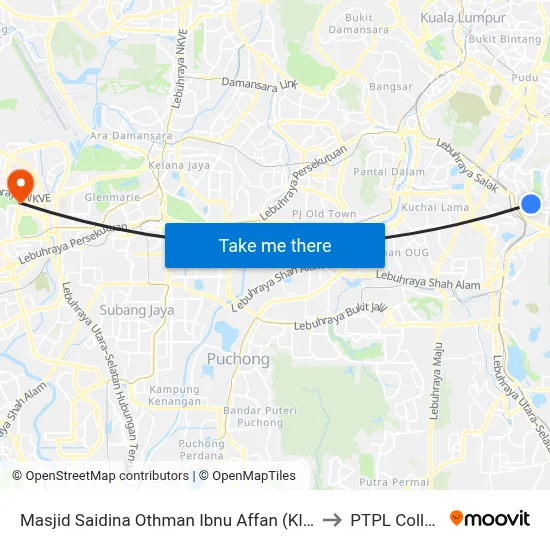 Masjid Saidina Othman Ibnu Affan (Kl1960) to PTPL College map