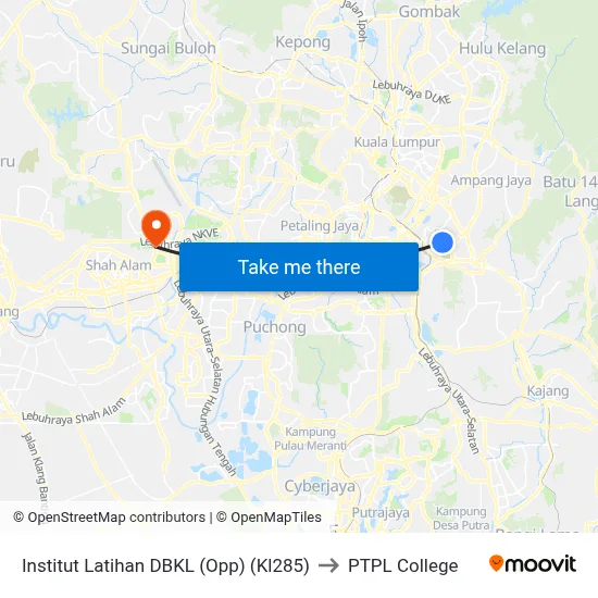 Institut Latihan DBKL (Opp) (Kl285) to PTPL College map