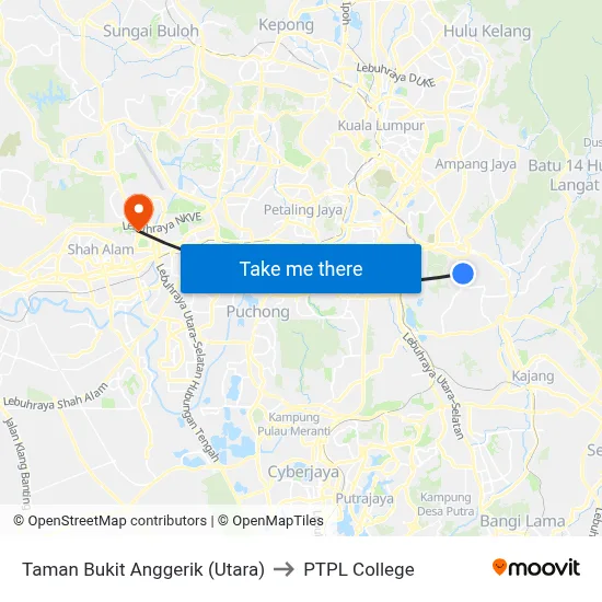 Taman Bukit Anggerik (Utara) to PTPL College map