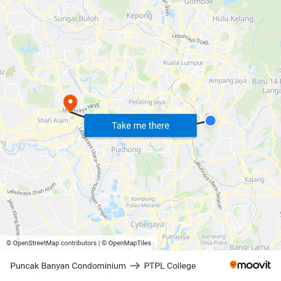 Puncak Banyan Condominium to PTPL College map