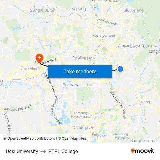Ucsi University to PTPL College map