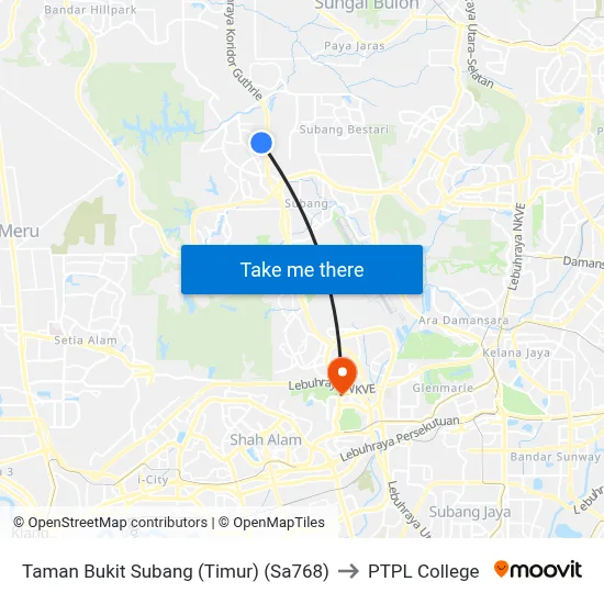 Taman Bukit Subang (Timur) (Sa768) to PTPL College map