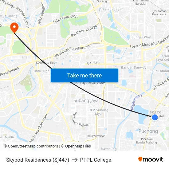 Skypod Residences (Sj447) to PTPL College map