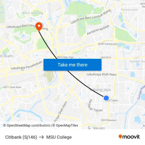 Citibank (Sj146) to MSU College map