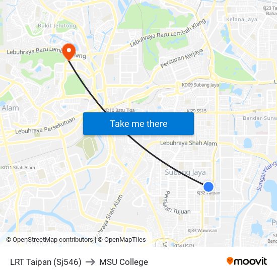 LRT Taipan (Sj546) to MSU College map