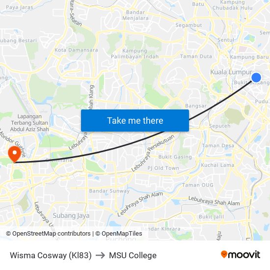 Wisma Cosway (Kl83) to MSU College map