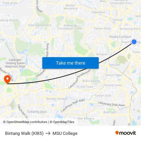 Bintang Walk (Kl85) to MSU College map