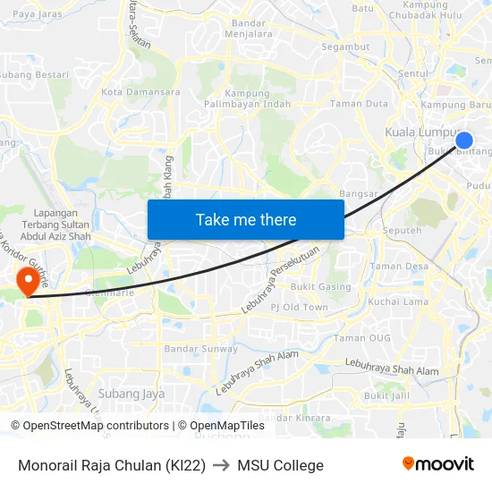 Monorail Raja Chulan (Kl22) to MSU College map