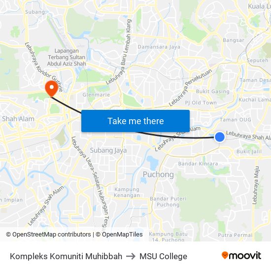 Kompleks Komuniti Muhibbah to MSU College map