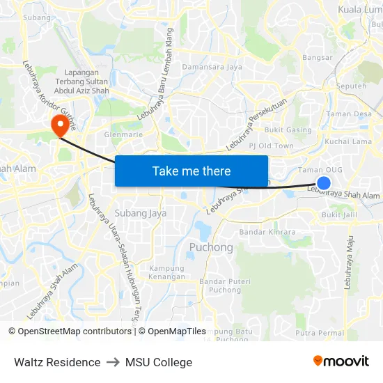 Waltz Residence to MSU College map