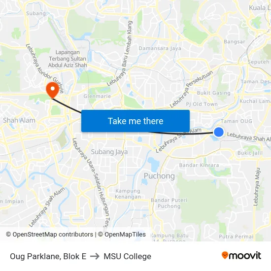 Oug Parklane, Blok E to MSU College map