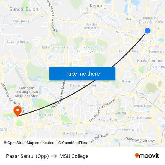 Pasar Sentul (Opp) to MSU College map
