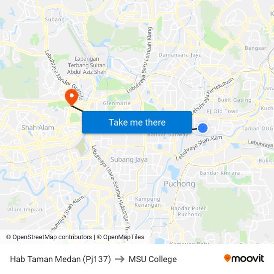 Hab Taman Medan (Pj137) to MSU College map