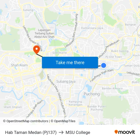 Hab Taman Medan (Pj137) to MSU College map