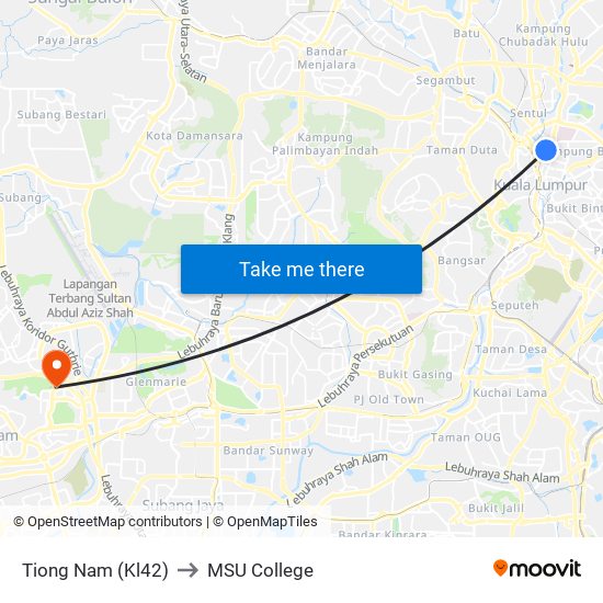 Tiong Nam (Kl42) to MSU College map