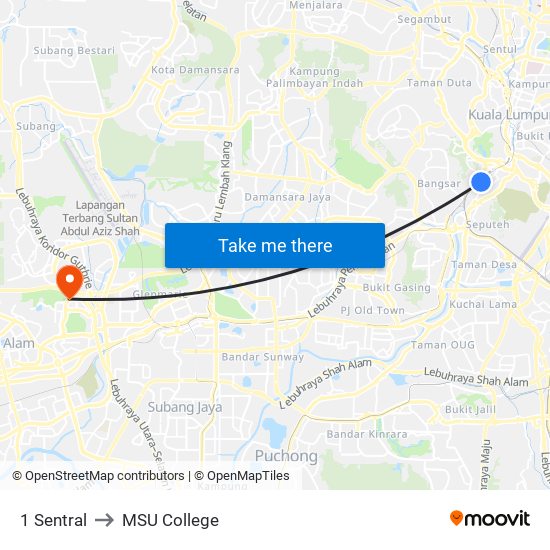 1 Sentral to MSU College map