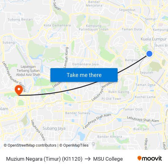 Muzium Negara (Timur) (Kl1120) to MSU College map