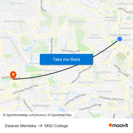 Dataran Merdeka to MSU College map