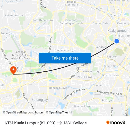 KTM Kuala Lumpur (Kl1093) to MSU College map