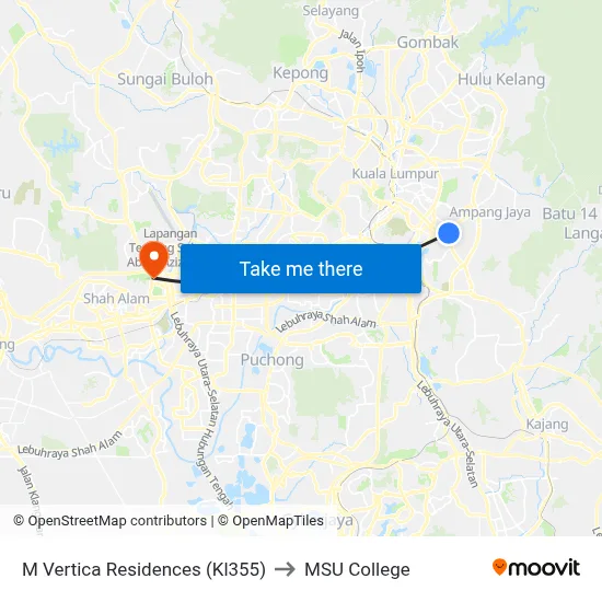 M Vertica Residences (Kl355) to MSU College map