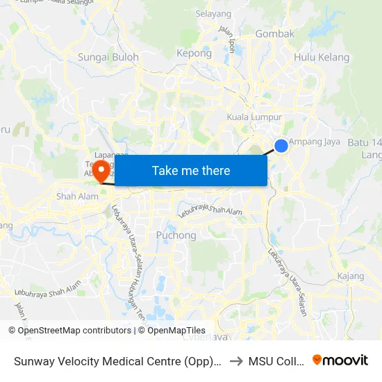 Sunway Velocity Medical Centre (Opp) (Kl363) to MSU College map