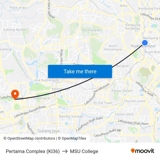 Pertama Complex (Kl36) to MSU College map