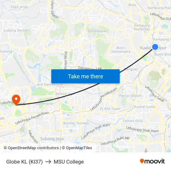 Globe KL (Kl37) to MSU College map