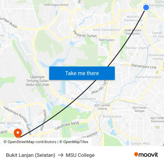 Bukit Lanjan (Selatan) to MSU College map