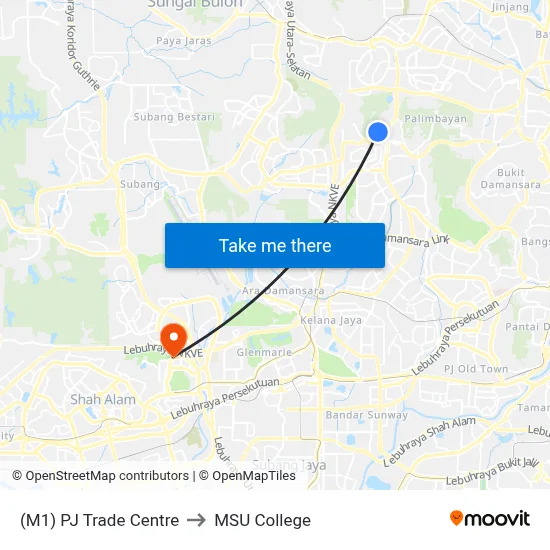 (M1) PJ Trade Centre to MSU College map