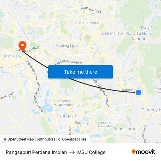 Pangsapuri Perdana Impian to MSU College map