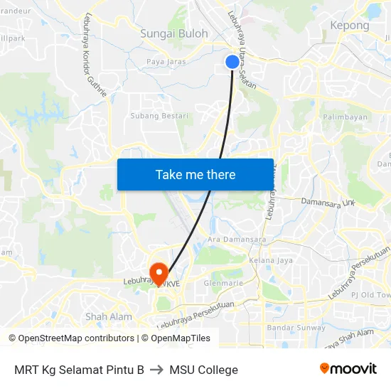 MRT Kg Selamat Pintu B to MSU College map