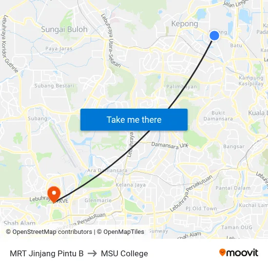 MRT Jinjang Pintu B to MSU College map