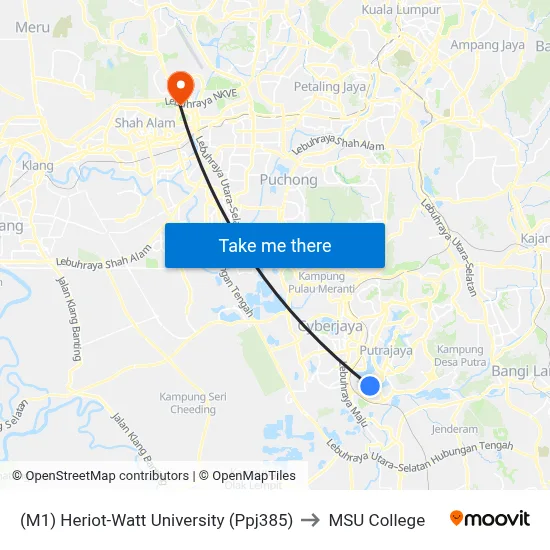 (M1) Heriot-Watt University (Ppj385) to MSU College map
