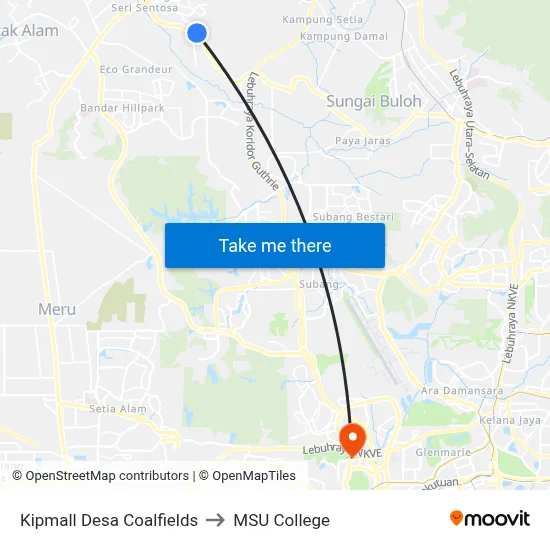 Kipmall Desa Coalfields to MSU College map