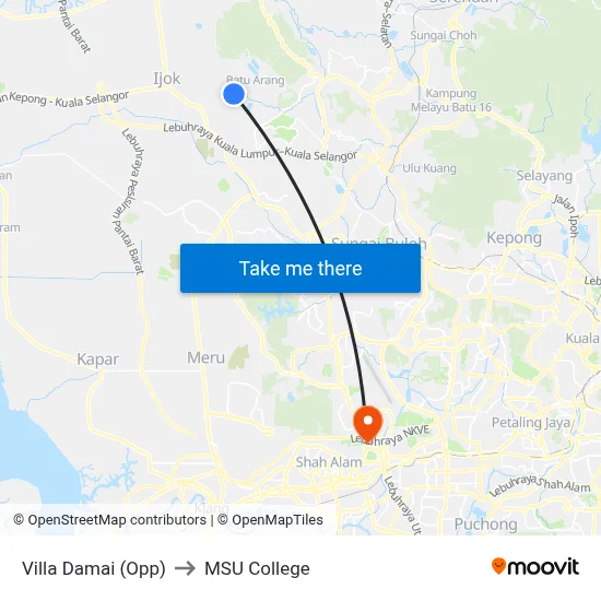 Villa Damai (Opp) to MSU College map