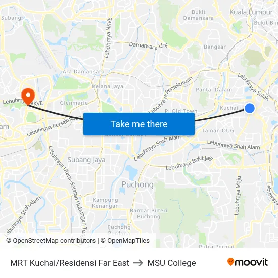 MRT Kuchai/Residensi Far East to MSU College map
