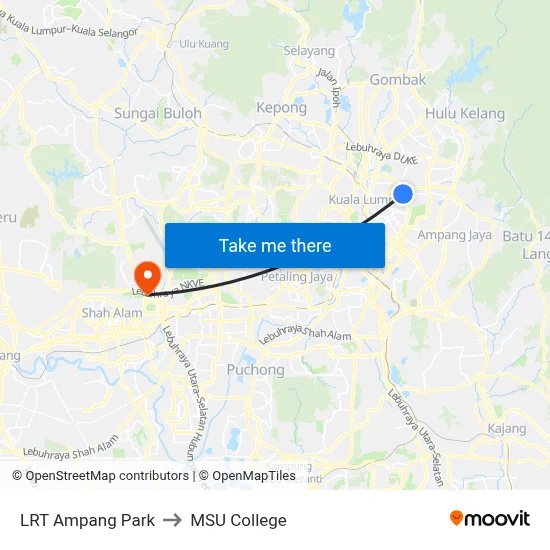 LRT Ampang Park to MSU College map