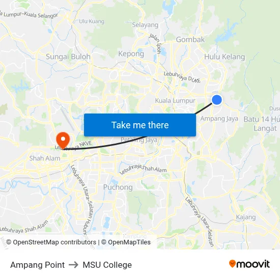 Ampang Point to MSU College map