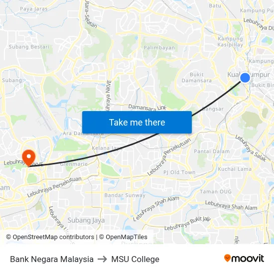 Bank Negara Malaysia to MSU College map