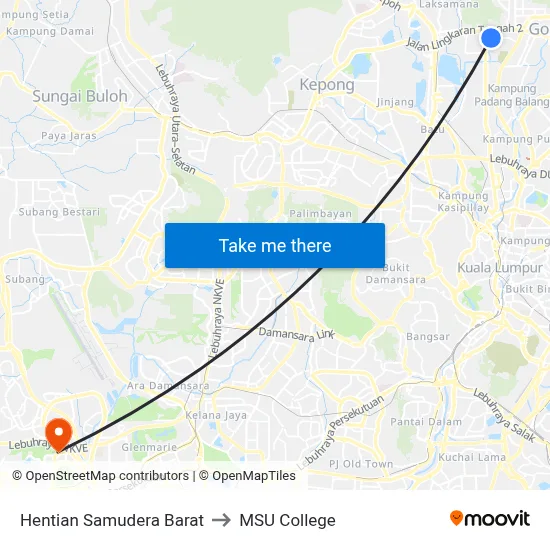Hentian Samudera Barat to MSU College map
