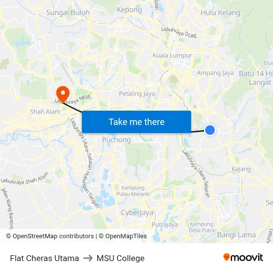 Flat Cheras Utama to MSU College map
