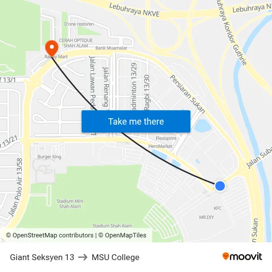 Giant Seksyen 13 to MSU College map