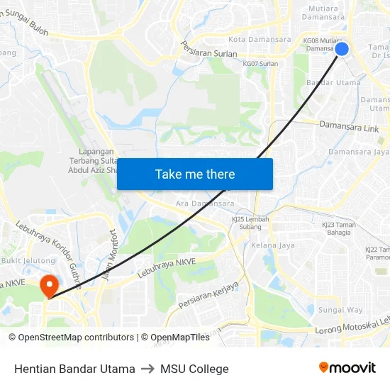 Hentian Bandar Utama to MSU College map