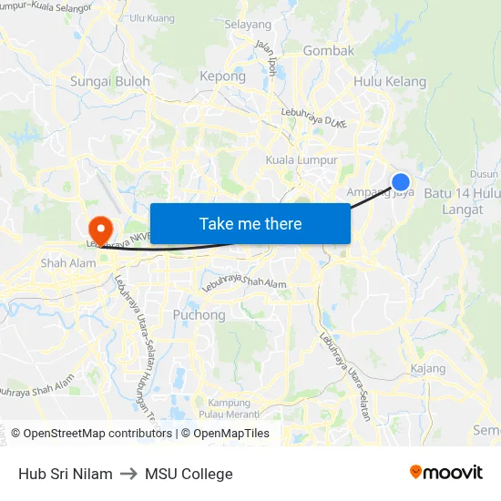 Hub Sri Nilam to MSU College map