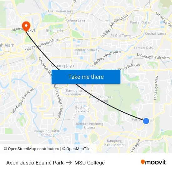 Aeon Jusco Equine Park to MSU College map